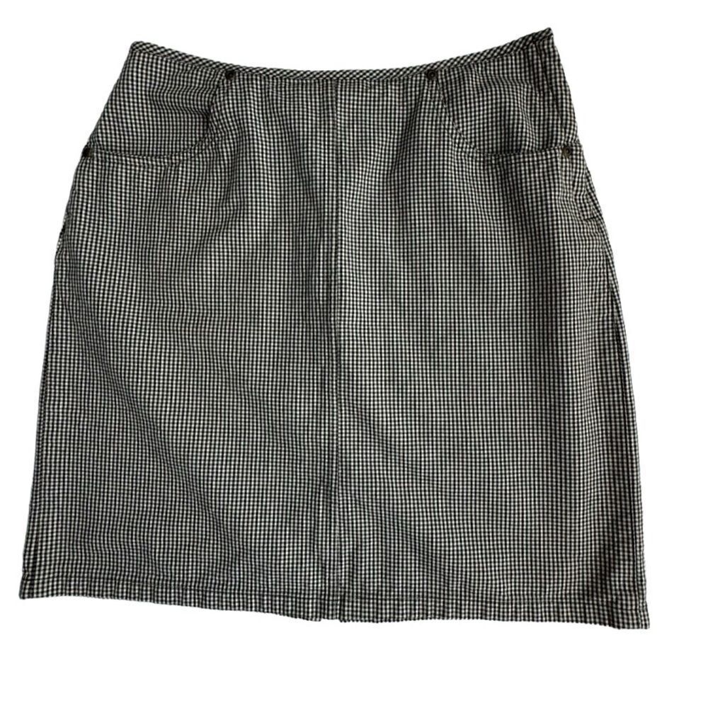 Liz Claiborne Lizwear Skirt Black White Plaid Preppy Pockets SZ 10